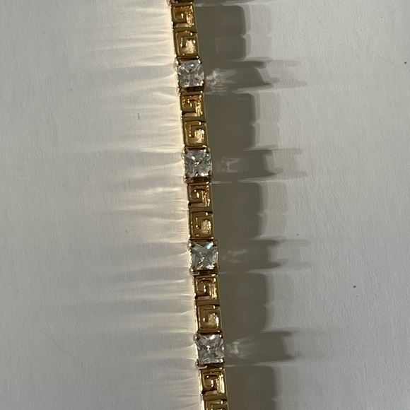 VTG Ross Simons sterling silver 925 CZ Greek key gold vermeil tennis bracelet - Picture 7 of 15